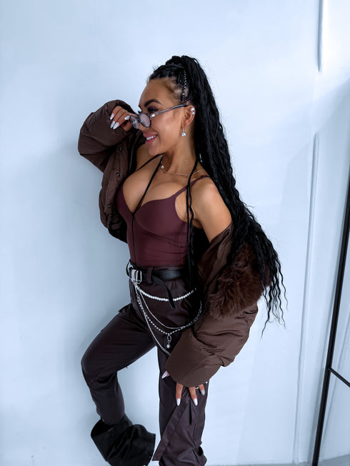 ELYNDI, string-style shaping bodysuit - choco